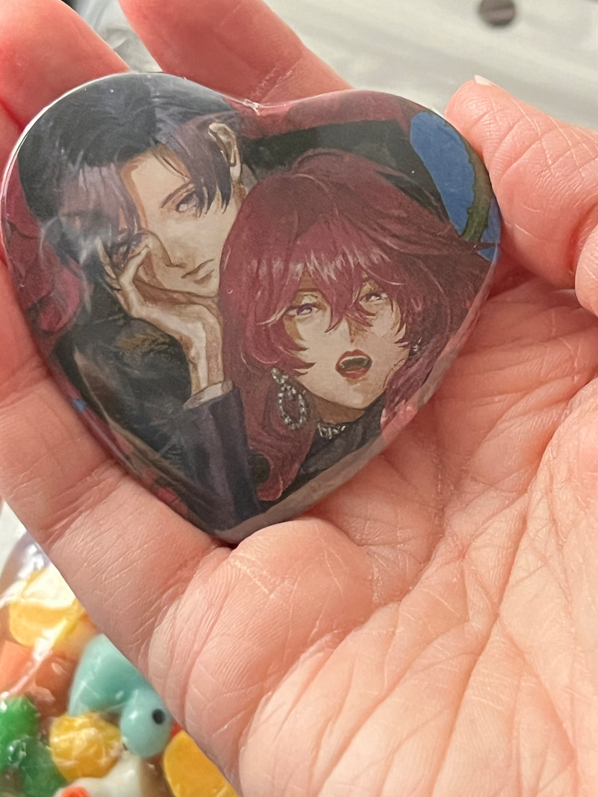57mm Maria and Theo Heart Button Pinback