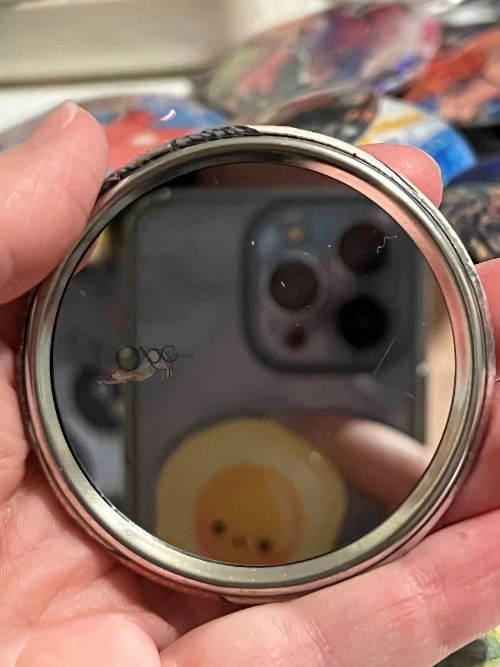 Mischievous Racoon--Gem Holographic-- 2.28" OOAK Pocket Mirror