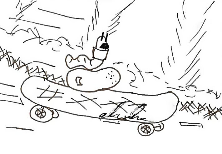 Worm on a Potatoe on a Skateboard 2.5" Sticker